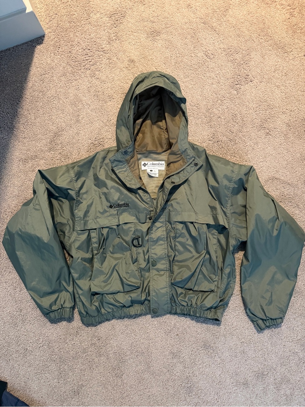 Columbia Olive Green Hooded Rain Jacket